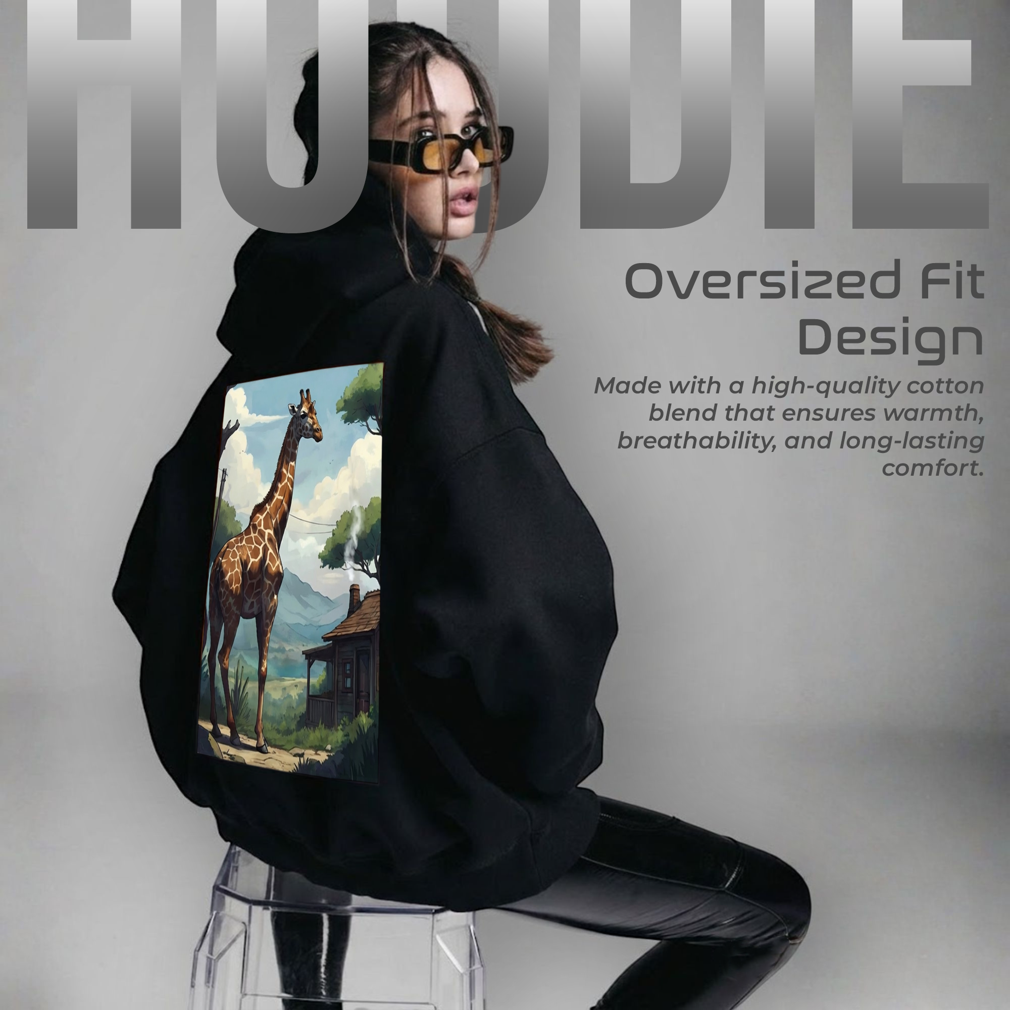 Giraffe sunrise Black Hoodie