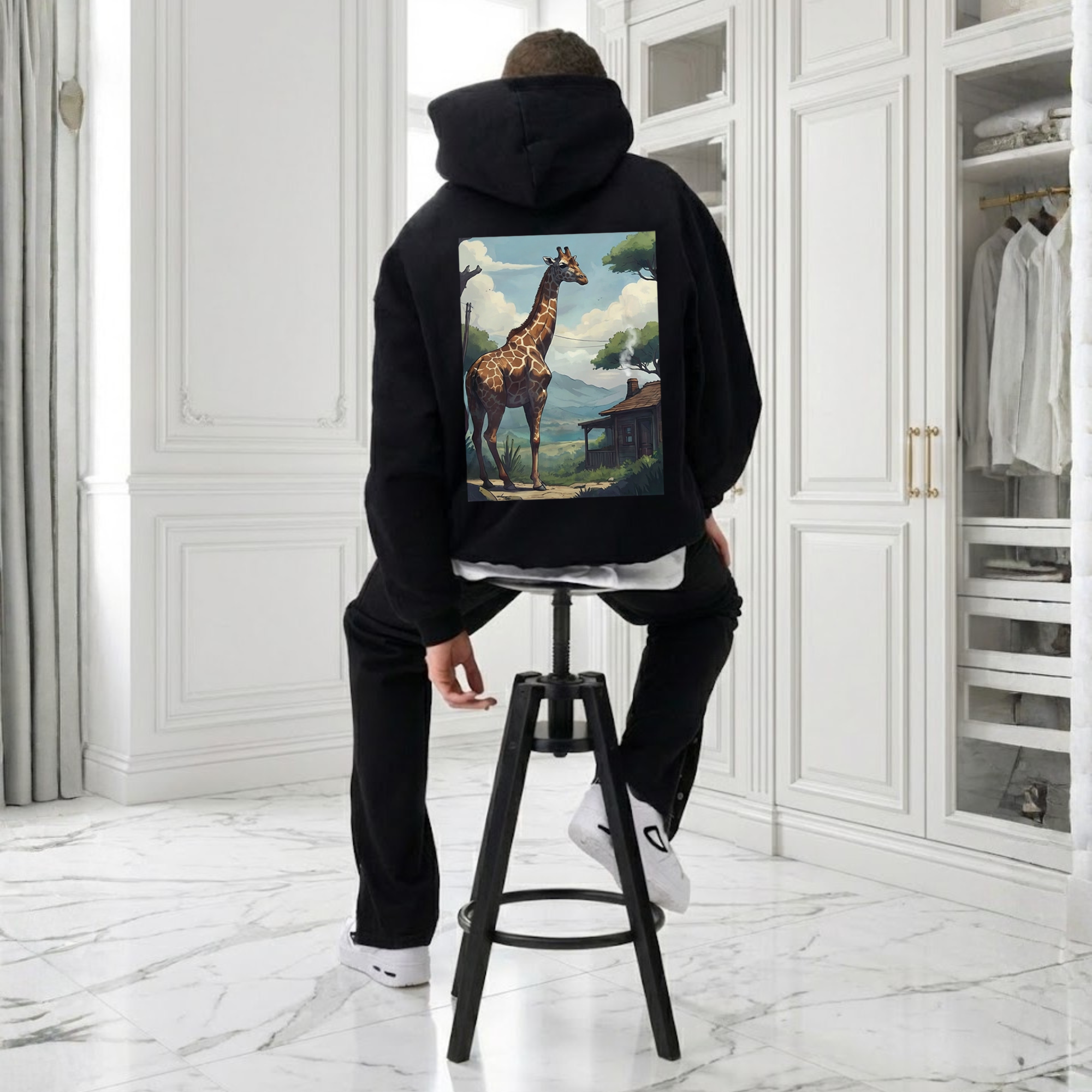 Giraffe sunrise Black Hoodie